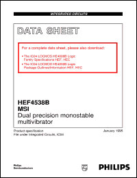 HEF4538BP datasheet: Dual precision monostable multivibrator HEF4538BP