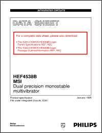 HEF4538BT datasheet: Dual precision monostable multivibrator HEF4538BT