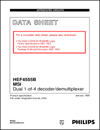 HEF4555BPB datasheet: Dual 1-of-4 decoder/demultiplexer HEF4555BPB