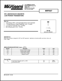 MRF607 datasheet: RF NPN Transistor MRF607