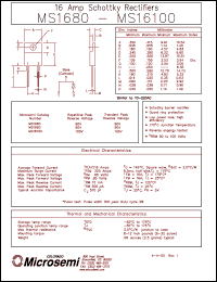 MS16100 datasheet: Schottky Rectifier MS16100