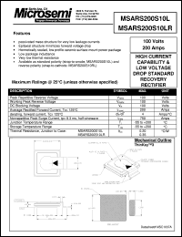 MSARS200S10LR datasheet: Standard Rectifier (trr more than 500ns) MSARS200S10LR