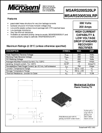 MSARS200S20LP datasheet: Standard Rectifier (trr more than 500ns) MSARS200S20LP