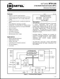 MT91L60AE datasheet: 3 volt multi-featured codec (MFC). Applications: battery operated equipment; digital telephone sets; cellular radio sets; local area communications stations; pair gain systems; line cards. MT91L60AE