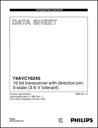 74AVC16245 datasheet: 16-bit transceiver with direction pin; 3-state (3.6 V tolerant) 74AVC16245