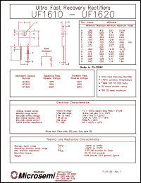 UF1610 datasheet: Ultra Fast Rectifier (less than 100ns) UF1610