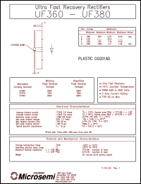 UF370 datasheet: Ultra Fast Rectifier (less than 100ns) UF370