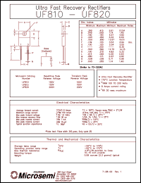 UF810 datasheet: Ultra Fast Rectifier (less than 100ns) UF810