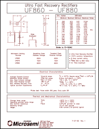 UF880 datasheet: Ultra Fast Rectifier (less than 100ns) UF880