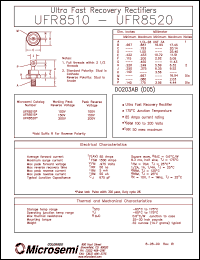 UFR8515 datasheet: Ultra Fast Rectifier (less than 100ns) UFR8515