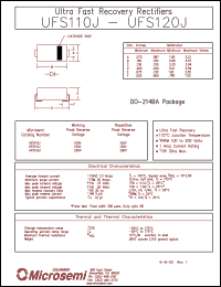 UFS115J datasheet: Ultra Fast Rectifier (less than 100ns) UFS115J