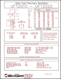 UFT2020 datasheet: Ultra Fast Rectifier (less than 100ns) UFT2020