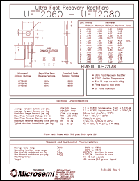 UFT2070 datasheet: Ultra Fast Rectifier (less than 100ns) UFT2070