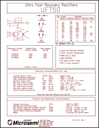 UFT5015 datasheet: Ultra Fast Rectifier (less than 100ns) UFT5015