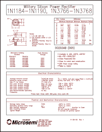 1N1184R datasheet: Standard Rectifier (trr more than 500ns) 1N1184R