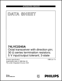 74LVC2245ADB datasheet: Octal transceiver with direction pin; 30 ohm series termination resistors; 5 V input/output tolerant; 3-state 74LVC2245ADB