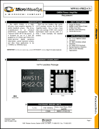 MWS11-PH22-CS datasheet: CDMA InGaP HBT Power Amplifier MWS11-PH22-CS