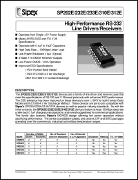 SP312ECP datasheet: High-performance RS-232 line drivers/receivers SP312ECP