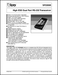 SP2209EEY datasheet: High ESD dual port RS-232 transceiver SP2209EEY