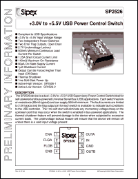 SP2526EN-1 datasheet: +3.0V to +5.0V USB power control switch SP2526EN-1