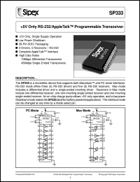 SP333CT datasheet: +5V only RS-232/apple talk programmable transceiver SP333CT