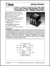 SP3481CN datasheet: +3.3V low power half-dupiex RS-485 transceives with 10Mbps data rate SP3481CN