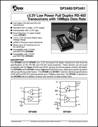SP3490EN datasheet: +3.3V low power full duplex RS-485 transceivers with 10Mbps data rate SP3490EN