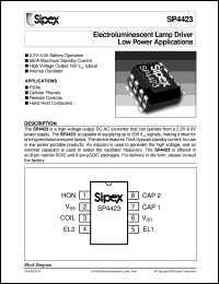 SP4423CN datasheet: Electroluminescent lamp driver low power applications SP4423CN