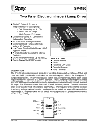 SP4490EU datasheet: Two panel electroluminescent lamp driver SP4490EU