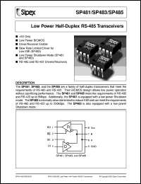 SP483ES datasheet: Low power half-duplex RS-485 transceivers SP483ES