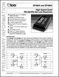 SP489AET datasheet: High speed quad RS-485/RS-422 line receivers SP489AET