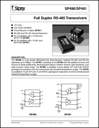 SP490ES datasheet: Full duplex RS-485 transceivers SP490ES
