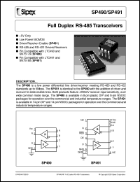 SP491CS datasheet: Full duplex RS-485 transceivers SP491CS