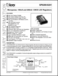 SP6200EM5-2.7 datasheet: Micropower,100mA and 200mA CMOS LDO regulators SP6200EM5-2.7
