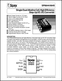 SP6645EU datasheet: Single/dial alkaline cell,high efficiency step-up DC-DC converter SP6645EU
