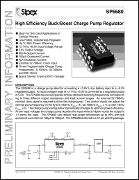 SP6680EU/TR datasheet: High efficiency buck/boost charge pump regulator SP6680EU/TR