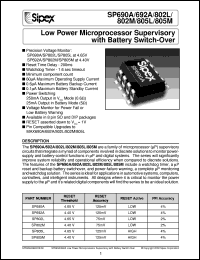 SP802MEP datasheet: Low power microprocessor supervisory with battery switch-over SP802MEP