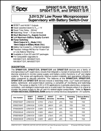 SP690TCP datasheet: 3.0V/3.3V low power microprocessor supervisory with battery switch-over SP690TCP