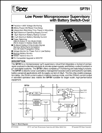 SP791EN datasheet: Low power microprocessor superviswory with battery switch-over SP791EN