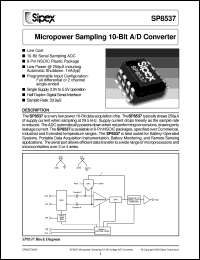 SP8537BS datasheet: Micropower sampling 10-Bit A/D converter SP8537BS