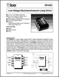 SP4403UEB datasheet: Low voltage electroluminescent lamp driver SP4403UEB