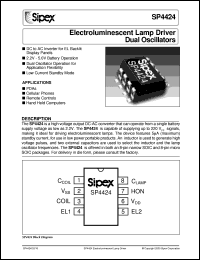 SP4424NEB datasheet: Ectroluminescent lamp driver dual oscillators SP4424NEB