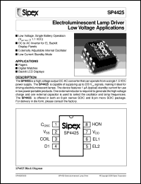 SP4425UEB datasheet: Ectroluminescent lamp driver low voltage applications SP4425UEB