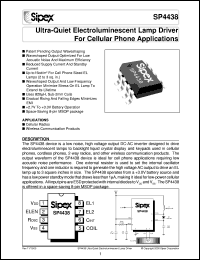 SP4438UEB datasheet:  Ultra-quiet ectroluminescent lamp driver for celluar phone applications SP4438UEB