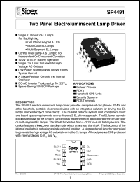 SP4491UEB datasheet: Two panel ectroluminescent lamp driver SP4491UEB