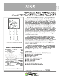 A3195ELT datasheet: Protected, high-temperature, hall-effect latch with active pull-down A3195ELT