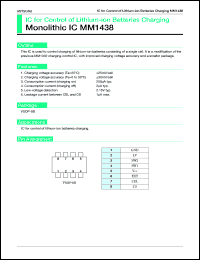 MM1438 datasheet:  IC for control of lithium-ion batteries chargihg (one cell) MM1438