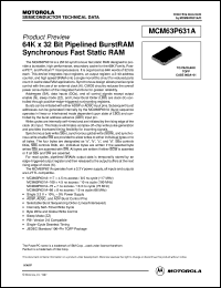 MCM63P631ATQ66R datasheet: 64K X 32 bit pipelined burstRAM synchronous fact static RAM MCM63P631ATQ66R