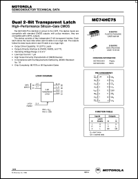 MC74HC75N datasheet: Dual 2-bit transparent latch MC74HC75N