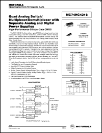 MC74HC4316N datasheet: Quad analog switch/multiplexer/demultiplexer MC74HC4316N